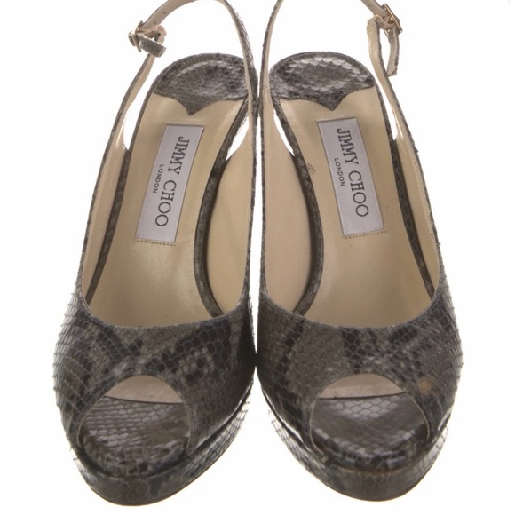Jimmy Choo Shoes - Jimmy Choo Gray Snakeskin Peep-Toe Slingback Heels